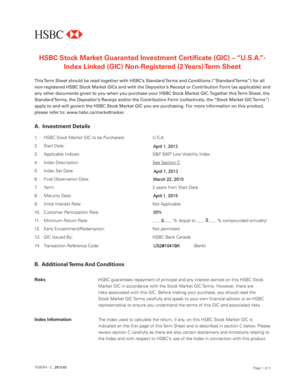 HSBC Stock Market Guaranted Investment Certificate (GIC) U.S.A.- Index Linked (GIC) Non-Registered (2 Years) Term Sheet. 1028054-E - hsbc