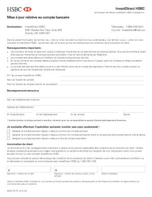 Formulaire de mise à jour relative au compte bancaire InvestDirect HSBC