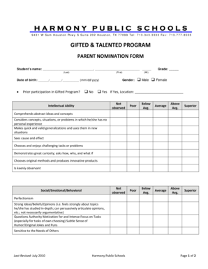 Gifted & Talented Program Parent Nomination Form