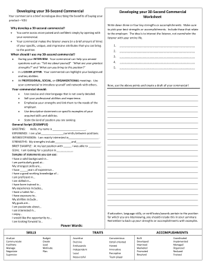 30-Second Commercial Worksheet