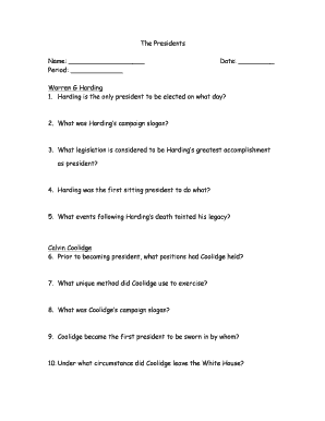US Presidents Quiz Form