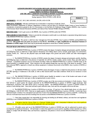Acknowledgment of Danger Release and Hold Harmless Agreement