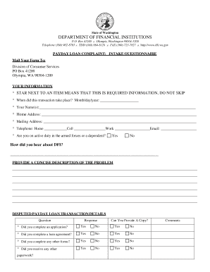 Washington Payday Loan Complaint Form