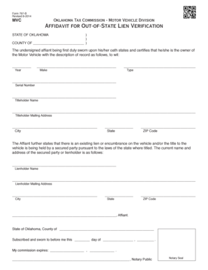Oklahoma Out-of-State Lien Verification Affidavit