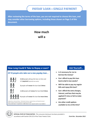 Texas Payday Loan Single Payment Agreement