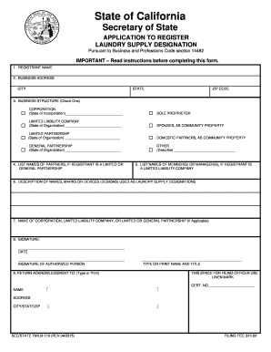 California Laundry Supply Designation Registration
