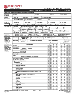 Clinical Skills Checklist for Advanced Practice Professionals
