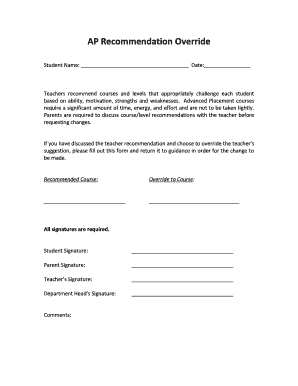 AP Recommendation Override Form