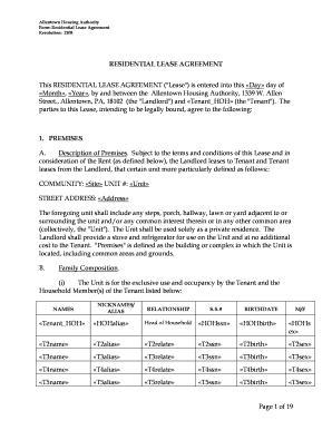 Allentown Housing Authority Residential Lease Agreement