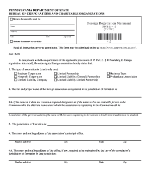 Pennsylvania Foreign Association Registration Statement