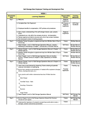 Self Storage New Employee Training Plan