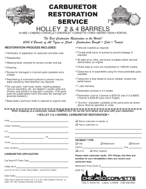 Holley Carburetor Restoration Service Form