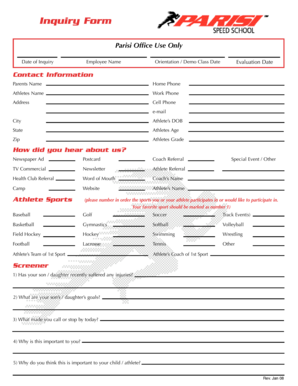Parisi Speed School Inquiry and Medical Release Form