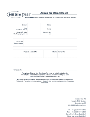 Antrag für Warenretoure