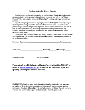 Authorization for Direct Deposit