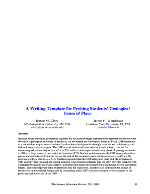 Geological Sense of Place Writing Template