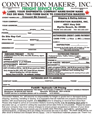 Convention Makers Freight Service Form