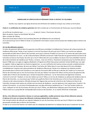 FORMULAIRE DE VÉRIFICATION DE RÉSIDENCE POUR LE DISTRICT DE COLUMBIA