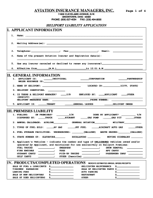 Heliport Liability Insurance Application