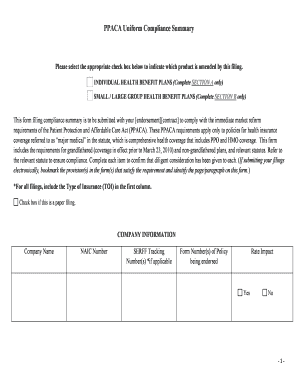 PPACA Uniform Compliance Summary
