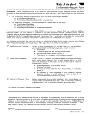 Maryland Confidentiality Request Form
