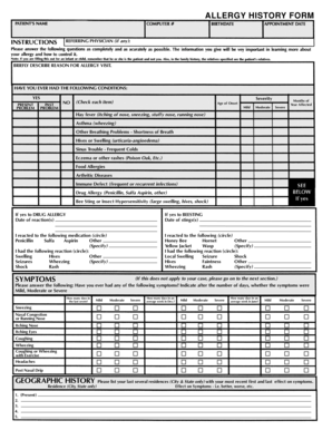 Allergy History Form