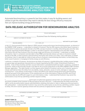 Data Release Authorization for Benchmarking Analysis