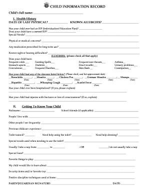 Child Information Record Form