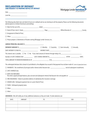 Declaration of Default and Request to Prepare Notice of Default