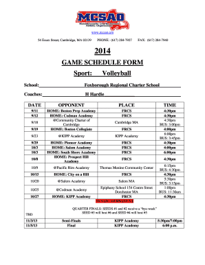 2014 GAME SCHEDULE FORM Sport: Volleyball - Foxborough ...