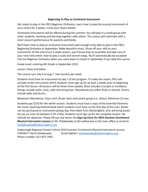 Beginning To Play an Orchestra Instrument Form - Foxborough ...