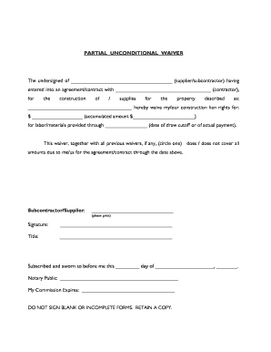 Construction Lien Waiver Form