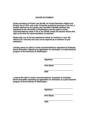 University of Washington Waiver Statement