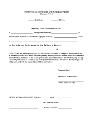 Conditional Affidavit and Waiver of Lien