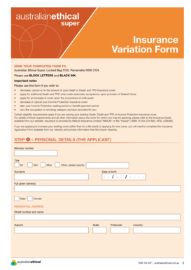 Australian Ethical Super Insurance Variation Form