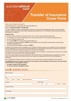 Australian Ethical Super Transfer of Insurance Cover Form