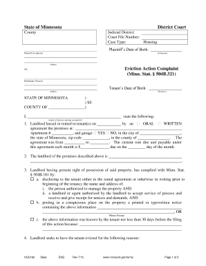 Minnesota Eviction Action Complaint