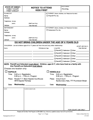 Hawaii Family Court Kids First Notice to Attend