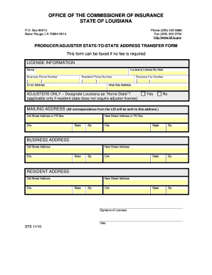 Louisiana Producer/Adjuster State-to-State Transfer Form