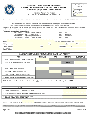Louisiana Surplus Line Producer Quarterly Tax Statement