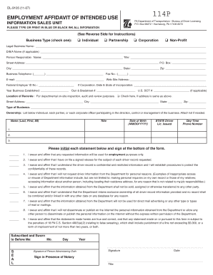 Pennsylvania Employment Affidavit of Intended Use