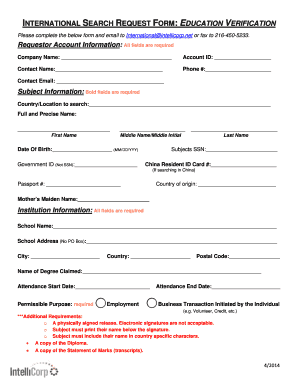 International Education Verification Request Form