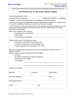 Authorization to Release Frozen Semen
