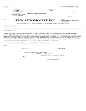 Common Stock Certificate