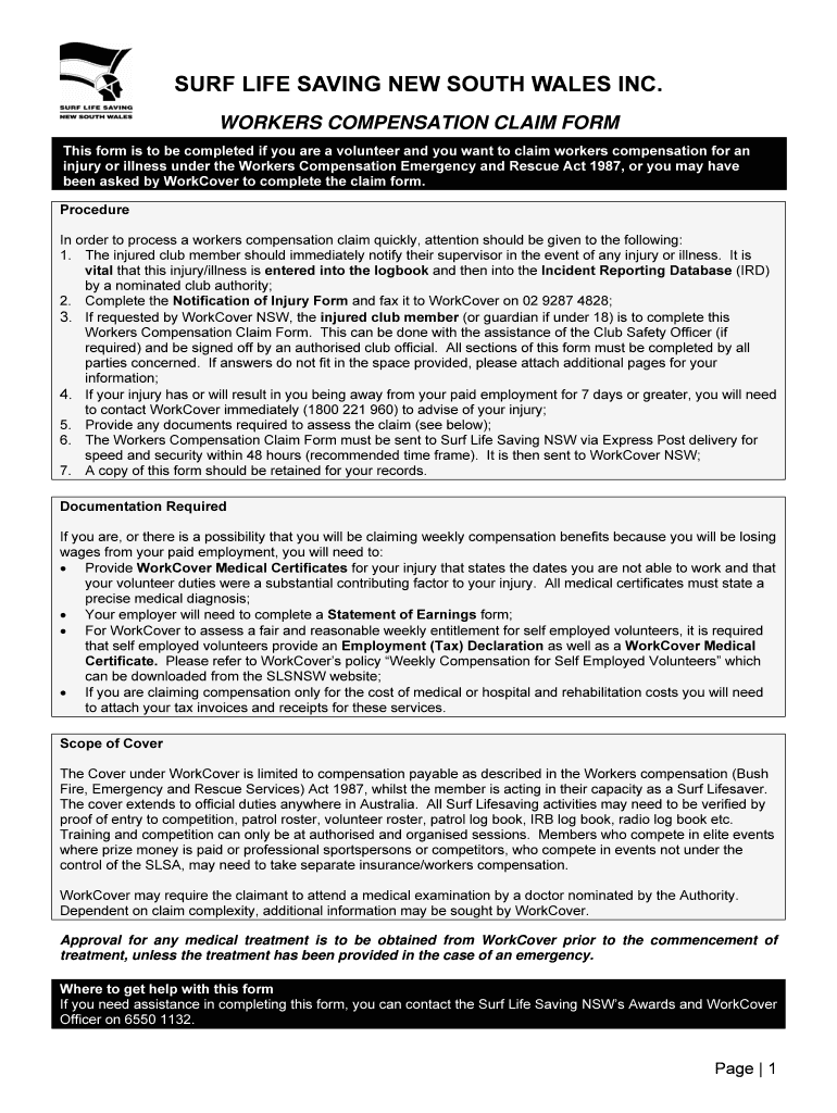 Fillable Online Workcover Authority Claim Form Fax Email Print pdfFiller