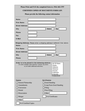 Certified Copies of Documents Form