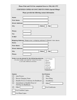 Certified Copies of Documents Form