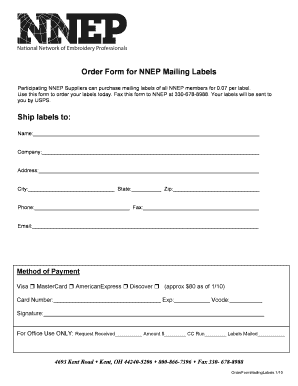 Fillable Online Order Form for NNEP Mailing Labels Ship labels to: Fax ...