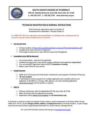 South Dakota Pharmacy Technician Registration Form