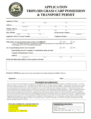 Triploid Grass Carp Possession & Transport Permit